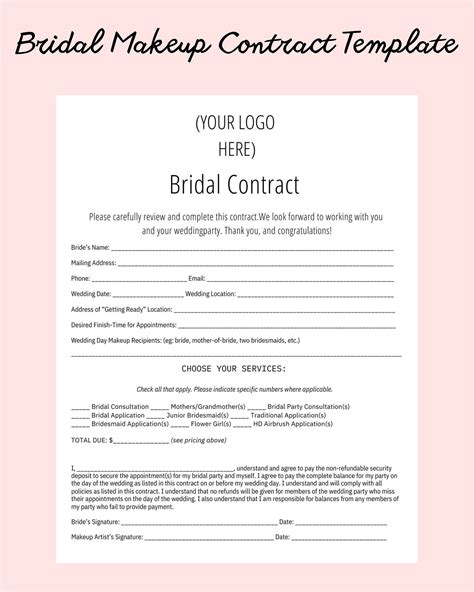 Free Bridal Makeup Contract Template